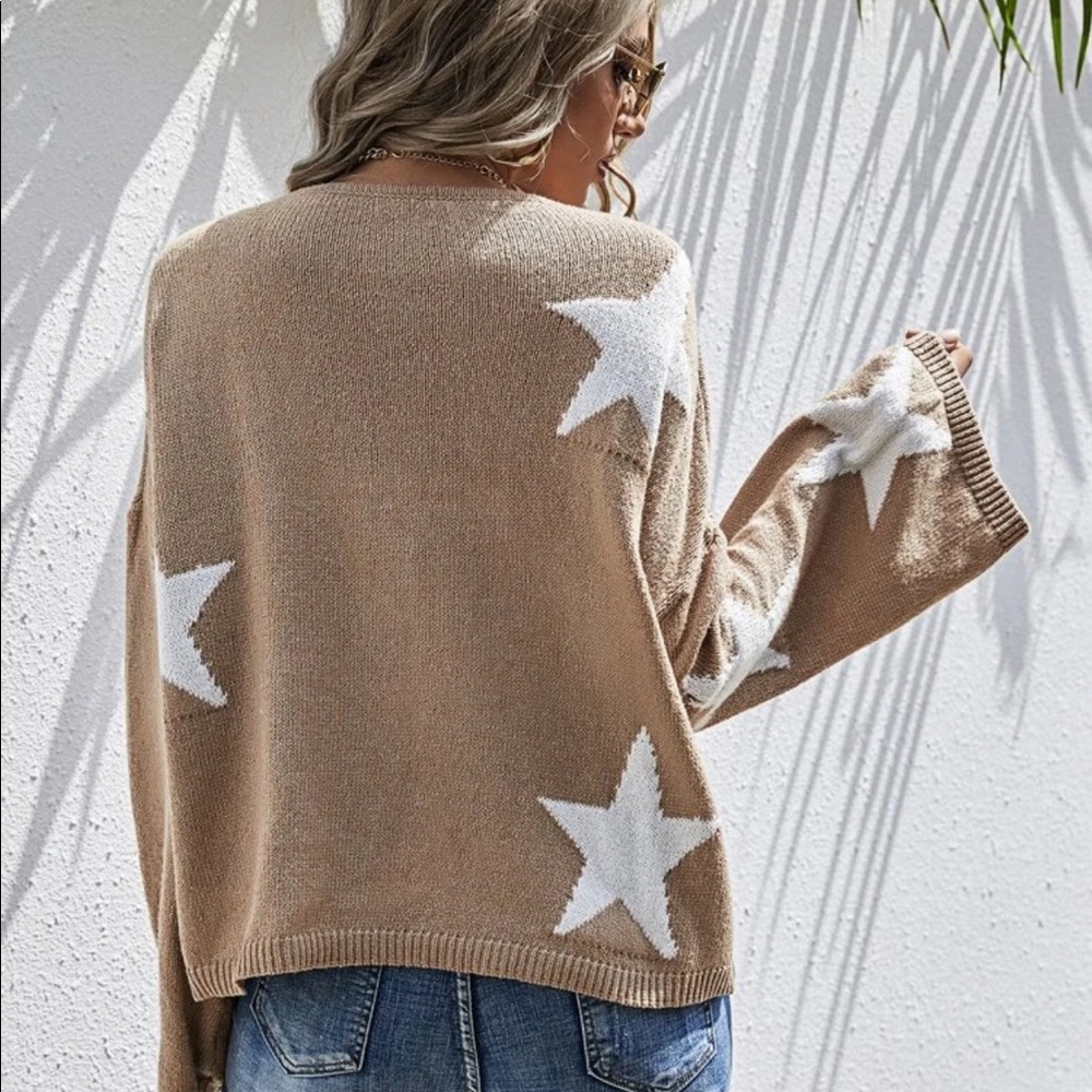 Nude tan star sweater oversized wide sleeve boho - Picture 3 of 6